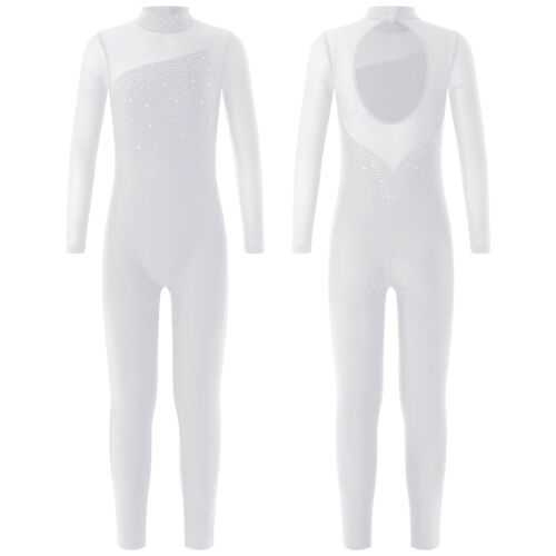 UK Kid Girls Shiny Gymnastics Leotard Long Sleeve Jumpsuit Ice Skating Dancewear - Picture 29 of 60