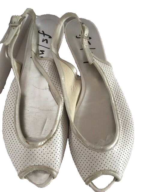 SAOLA Scarpe sandali in pelle con suola francese taglia 7 bianchi e metallizzati # 2081