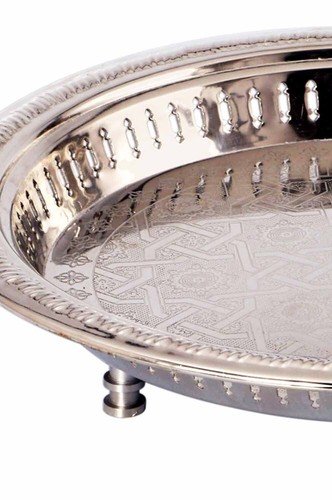 Orientalisches Marokko Tablett Serviertablett Teetablett Silber Rund Rand Deko - Bild 3 von 5