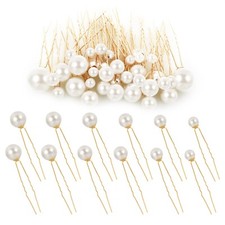 36 Pcs Wedding Pearl Hair Pins Bridal Pearl Rhinestone U Shape Barrette Weddi...