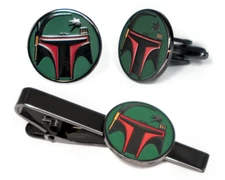 Boba Fett Cufflinks Star Wars Tie Clip Disney Vader Wedding Groomsman Cuff Links