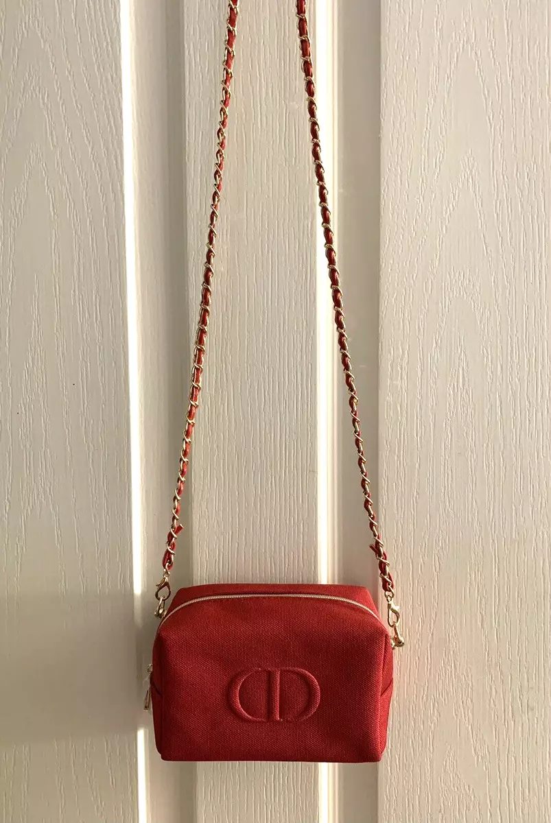 DIOR Red Crossbody Bag Purse Clutch tote Chain Strap canvas makeup