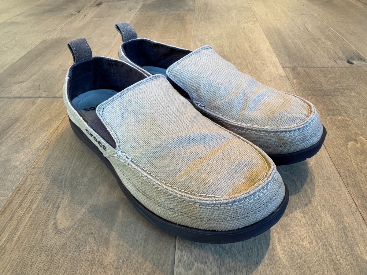 Crocs Walu Slip On Casual Comfort Canvas Loafers Shoes Tan  display picture 3