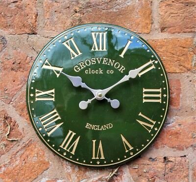 Wanduhr Gartenstation grün Ornament Outdoor Römeroptik 12 Zoll