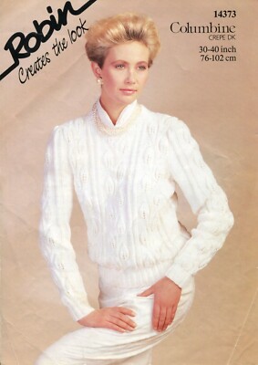 Robin 14373 Damenpullover Blattmuster DK 30-40'' Vintage Strickmuster
