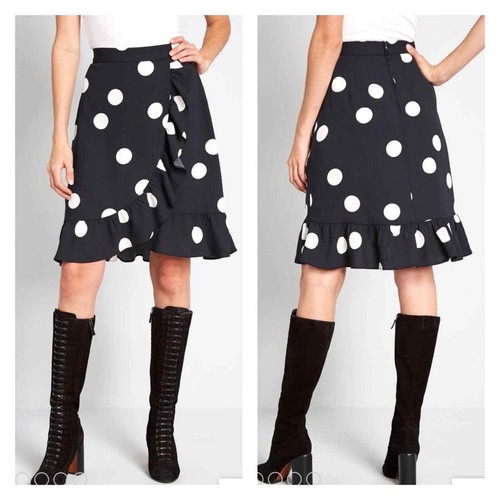 NEW Modcloth It's a Wrap Ruffled A-Line Skirt Polka Dot Women's XS Size 2 - Picture 1 of 10