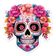 Sugar Skull Flowers, Vinyl Decal Sticker, Indoor Outdoor, 3 Sizes, 11751