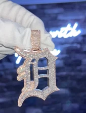 Moissanite Initial D Letter Layered Old English Men Pendant Solid 925 Silver