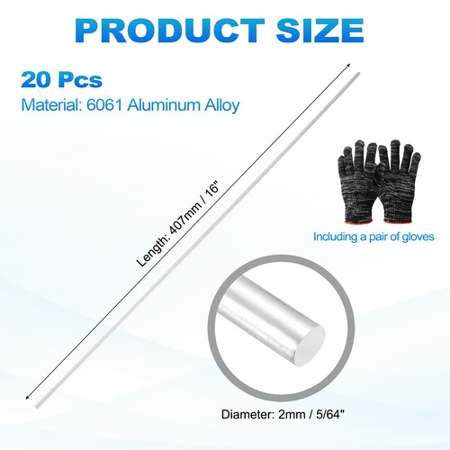 20 Pezzi Asta Alluminio 6061 5/64\"(2mm) Diam 16\"(407mm) Lung, per Silver Tone - Photo 2/6