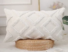 Diamond Pattern Long Pillow Covers 16 x 24,Plush Chenille Decorative Long Lum...
