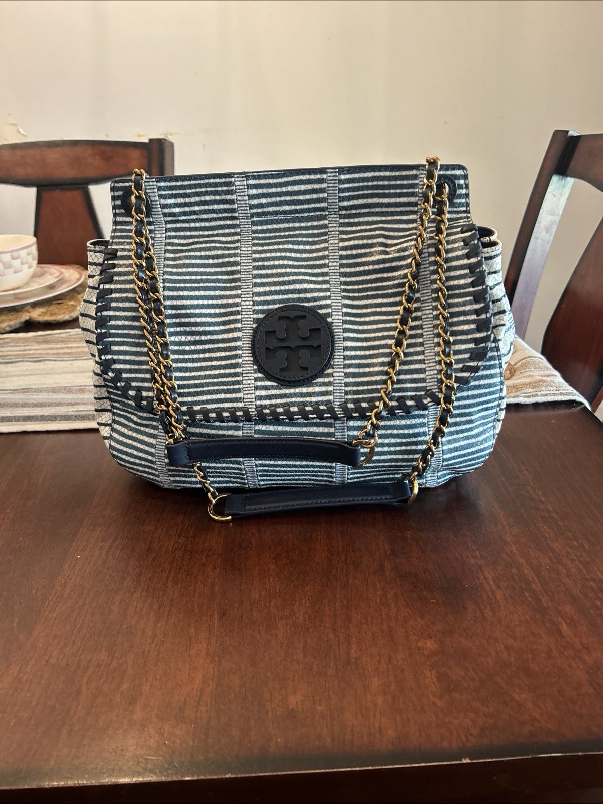 Tory Burch Marion Leather Python Snake Print Satc… - image 1