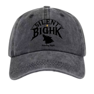 Silent Night Howling Wolf Washed Cotton Baseball Cap Gothic Night Theme Dad Hat