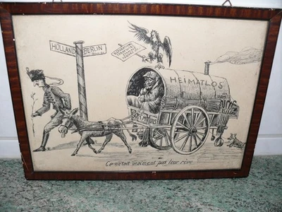 Rare dessin humoristique Original Encre de Chine caricature guerre 1914 - 1918 - Photo 1/4