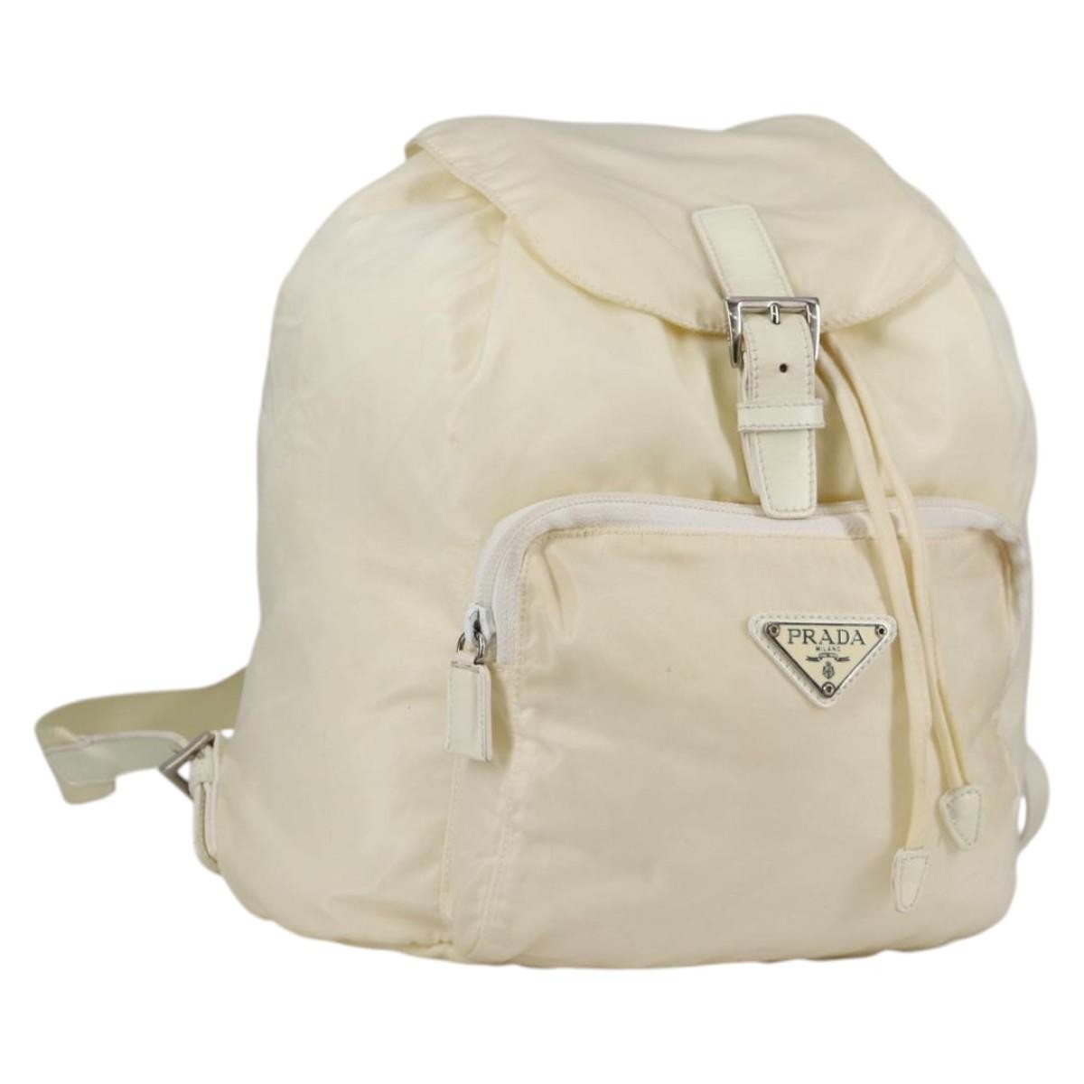 PRADA Backpack Nylon Cream Silver Auth 137765 | eBay