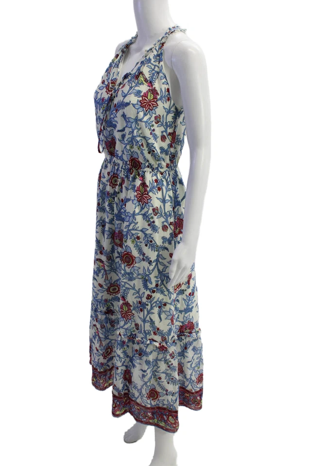 Maxi vestido azul sin mangas con cuello en V floral de algodón talla 4 J Crew para mujer Foto 2 de 4