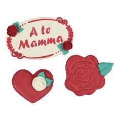 Set Targhetta MAMMA, ROSA e CUORE rosso - in zucchero - Decorazione per torta