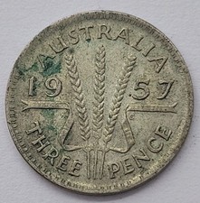 1957 Queen Elizabeth II Australia 0.500 Silver Threepence Three Pence 3d coin