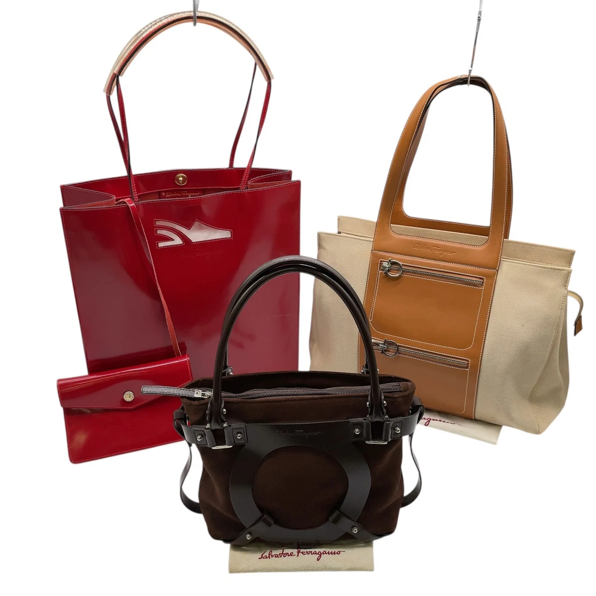 Salvatore Ferragamo Gancini Backpack Suede Red Gold Auth 138631 Salvatore Ferragamo Gancini Medium Top Handle Bag | ShopSimon main image 4