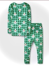 Cat  Jack Green Bear Check Fleece Kids Pajama Set S Long Sleeve Holiday