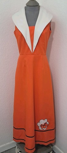 Vintage 60s 70s Handmade Mod Maxi Dress M/L Shawl Collar Flower Applique, $15