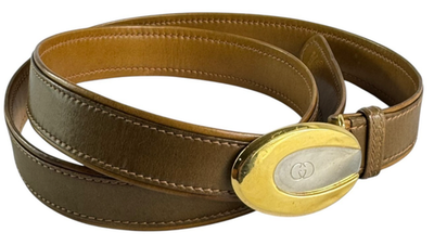 Gucci vintage interlocking GG belt buckle. Vintage GUCCI Brow Leather GG Interlocking Buckle Belt Made  main image 4