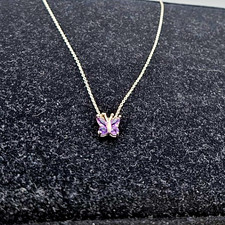 925 Sterling Silver Amethyst Butterfly Pendant Necklace Purple Gemstone 18"