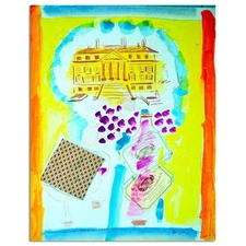 Wayne Ensrud "Chateau Margaux With 1979 Wine Label" Mixed Media Original Artwork