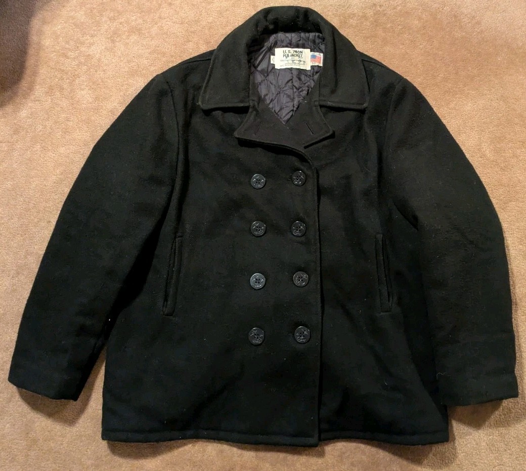 Vintage Schott NYC US 740N Black Wool Peacoat Coat Jacket Made In