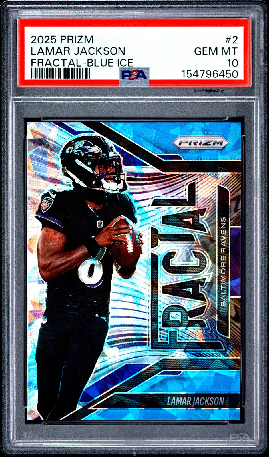 2025 PANINI PRIZM FRACTAL BLUE ICE #2 LAMAR JACKSON 96/99 PSA 10