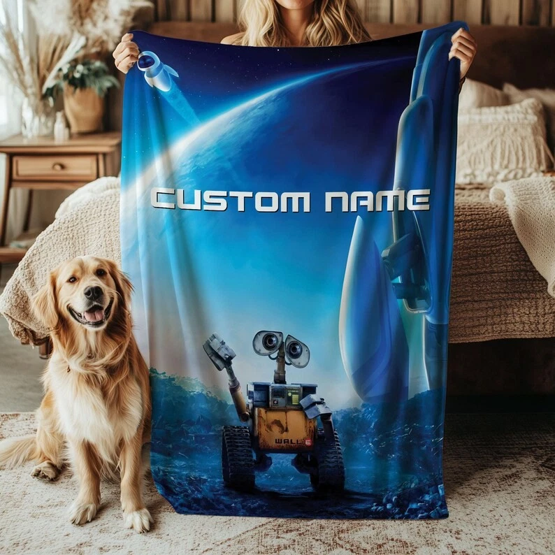 Custom WALL E Blanket, Disney Pixar Spaceship WALL E Robot Alone Fleece Blanket