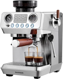 20 Bar Espresso Machine with Grinder & Steam Wand - All-in-One Coffee Maker