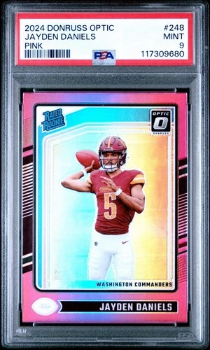 Jayden Daniels 2024 Donruss Optic Pink Prizm RC PSA 9 Mint 248 Rookie Commanders