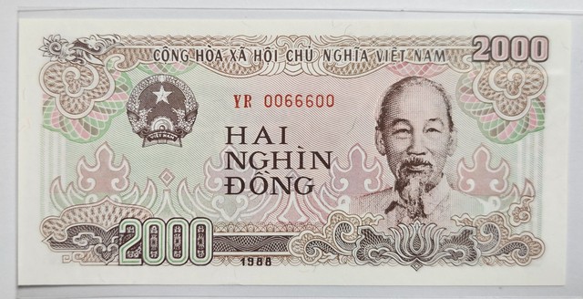 Viet Nam 1988 / 2,000 Dong 2digit Triple Radar Serial number 0066600 GEM UNC