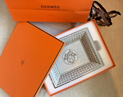   Hermès Mosaique au 24 Platinum Change Tray   Porcelain   Made in France