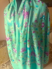 SEA GREEN KASHMIRI CREWEL EMBROIDERED PASHMINA SHAWL 100 CASHMERE 4 DESIGN