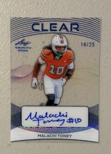 2026 LEAF TRINITY FOOTBALL MALACHI TONEY BLUE CLEAR ACETATE  AUTO /25 Hurricanes