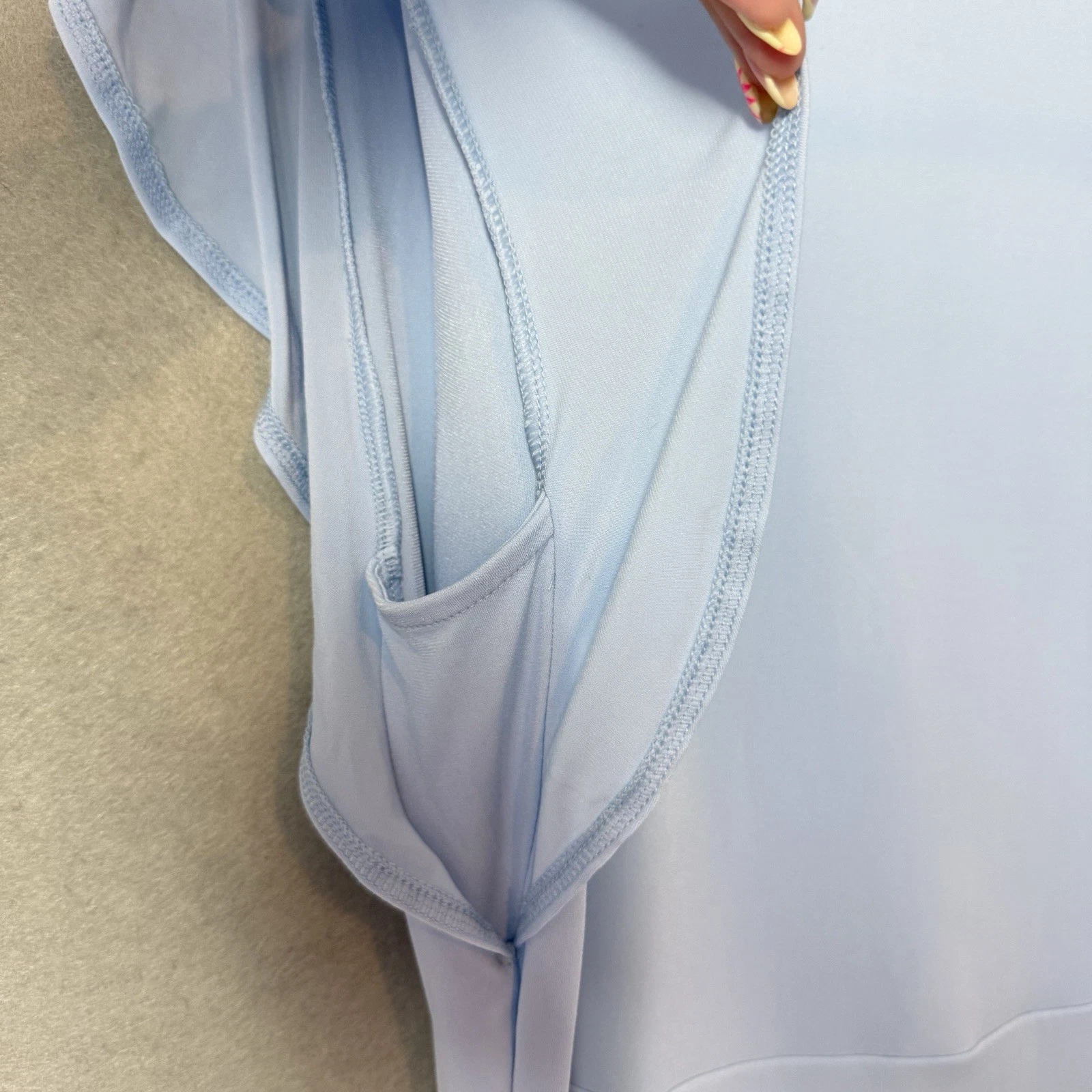 VETEMENTS Abito donna The Limited blu chiaro manica corta svolazzante lunghezza ginocchio finto avvolgente L