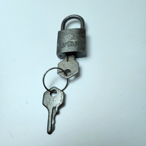 Vintage HARTMANN Brass Luggage Padlock Lock With Two Keys