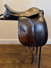 17 1/2” Sue Carson Brown English Leather Monoflap Dressage Saddle
