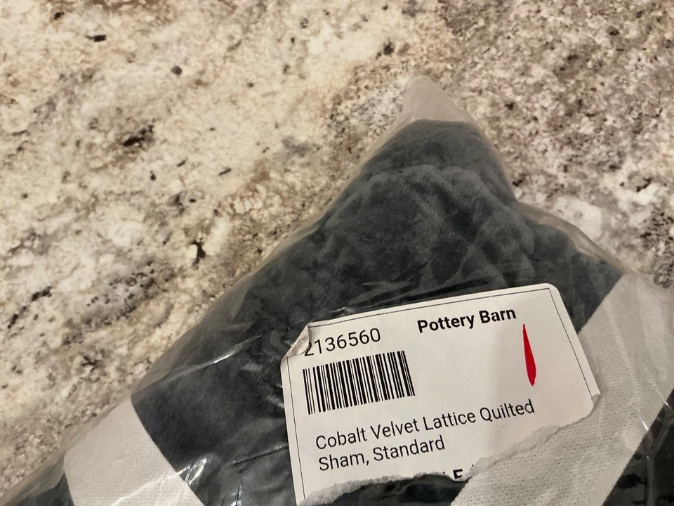 Pottery Barn Terciopelo Punto de Enrejado Acolchado Falsa Estándar 26x20 Azul Cobalto-NUEVO EN PAQUETE Foto 2 de 2