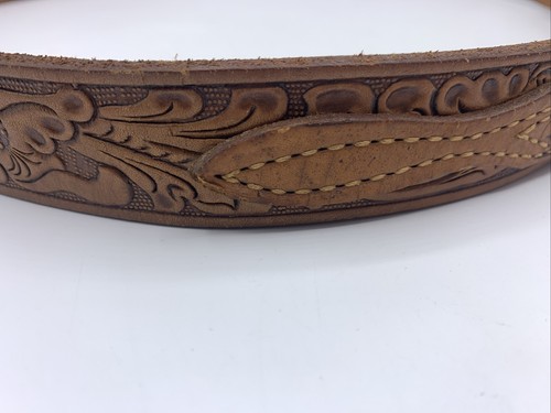 Justin Cowhide Leather Belt Brown Tooled Size 33 Western 520A - Picture 4 of 8