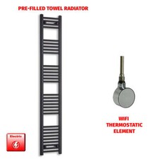 Image of Black 1800 x 300 mm Electric Heated Towel Rail Radiator Bathroom Prefilled WIFI