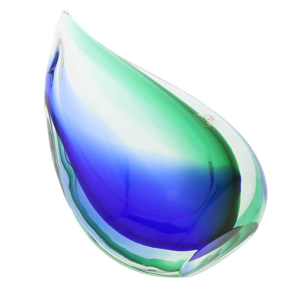 GlassOfVenice Murano Glass Sommerso Wave Vase - Green Blue View 5