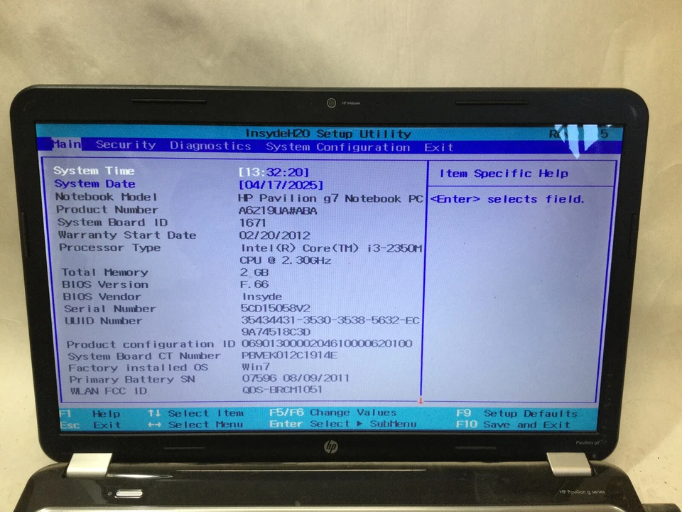 HP PAVILION G7 - BOOTS TO BIOS - INTEL I3 2350M - 2GB RAM - READ DESCRIPTION -BB - Image 2 of 4