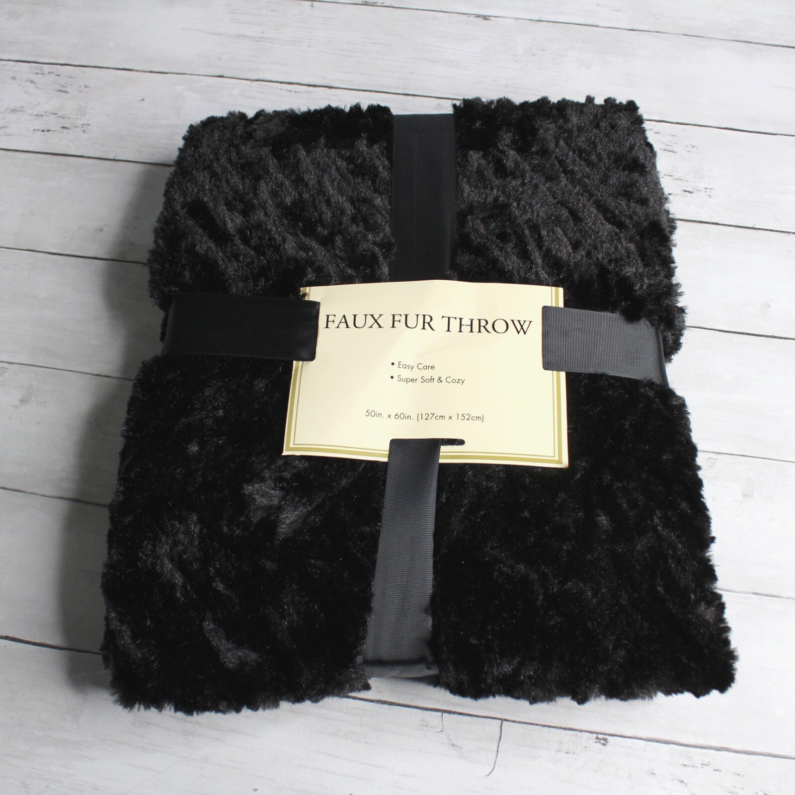 Interiors by Design Black Faux Fur Plush Throw Blanket 50
