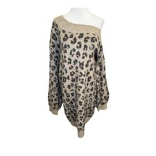 NEW Steve Madden Women's Large Leopard Print Off The Shoulder Sweater Dress NWOT