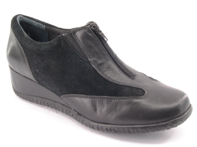 New SUDINI Women Waterproof Black Leather Flat Wedge Heel Zip Up