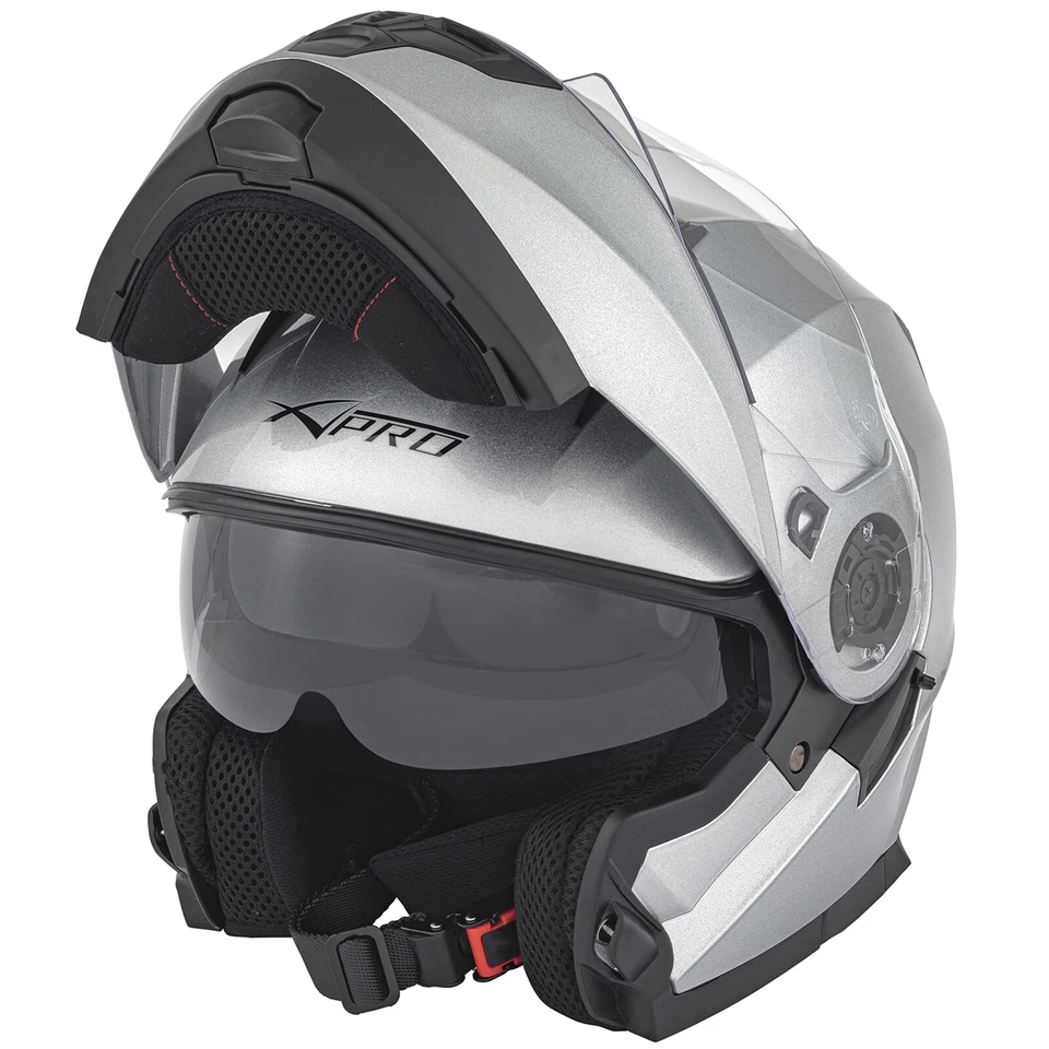 Casco Modular Homologado Moto Touring Sport Pantalla Parasol Plata - Imagen 4 de 4