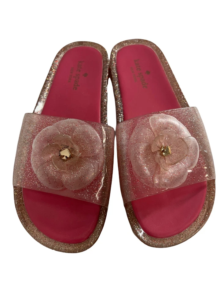 Sandalias Kate Spade Splash Glitter Jelly Slide con acento floral para mujer talla 9” Foto 2 de 4