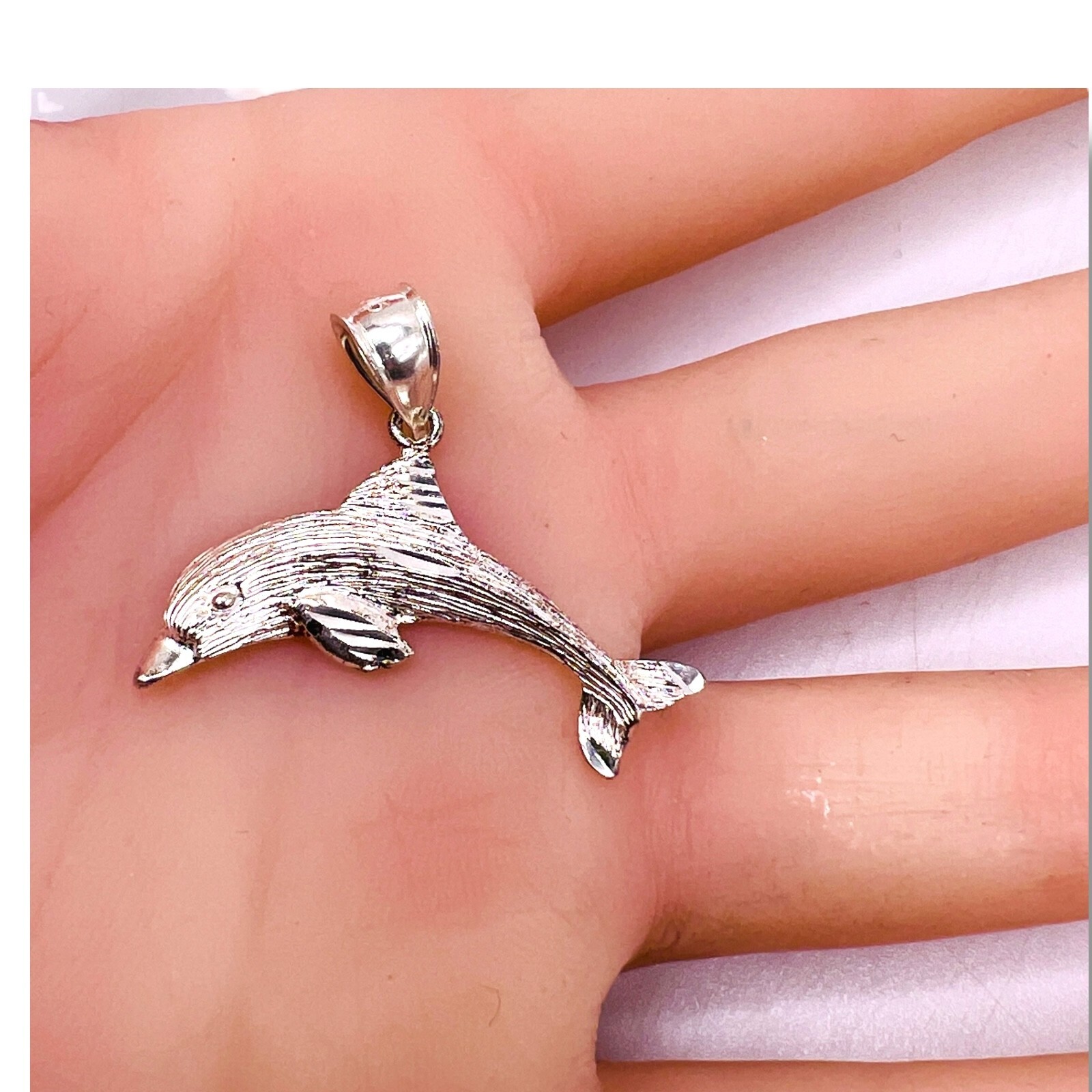 Dolphin Textured Solid Sterling Silver 925 Pendan… - image 6